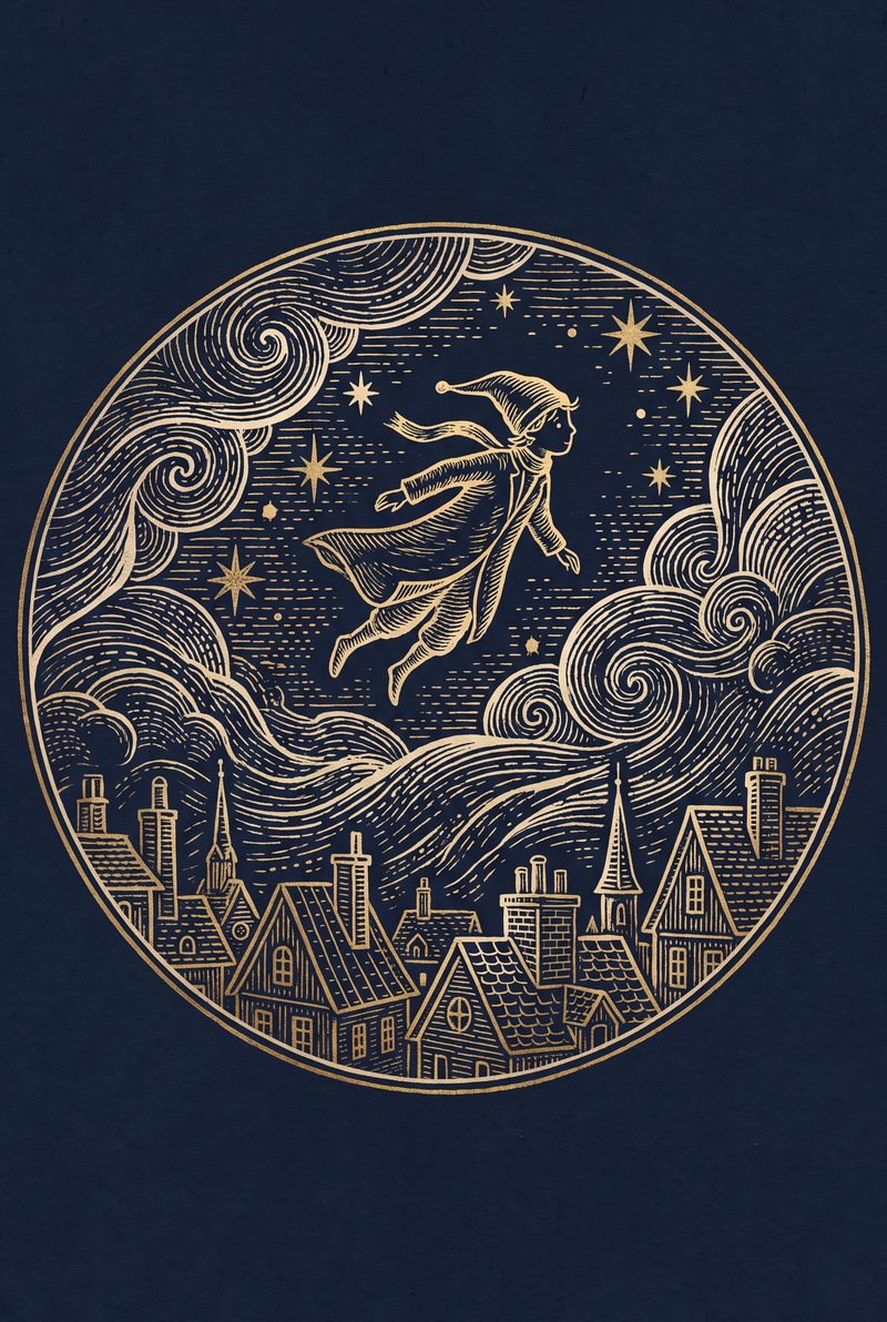 Engraved illustration: Flying